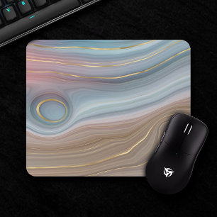 Luxe Strata   Dusty Slate Blue Taupe Pink Agate Mousepad
