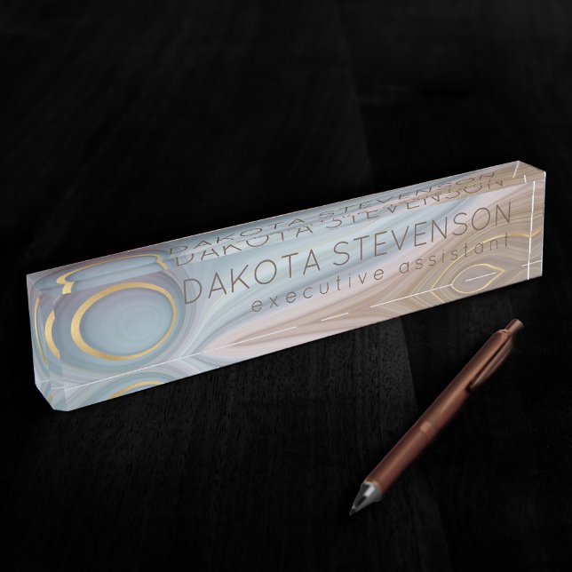 Luxe Strata | Dusty Slate Blue Taupe Pink Agate Namensplakette (Von Creator hochgeladen)