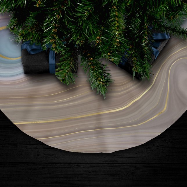 Luxe Strata | Dusty Slate Blue Taupe Pink Agate Polyester Weihnachtsbaumdecke (Von Creator hochgeladen)