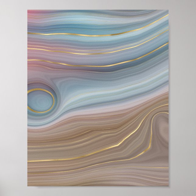 Luxe Strata | Dusty Slate Blue Taupe Pink Agate Poster (Vorne)