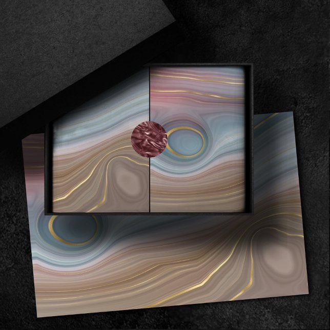 Luxe Strata | Dusty Slate Blue Taupe Pink Agate Seidenpapier (Von Creator hochgeladen)