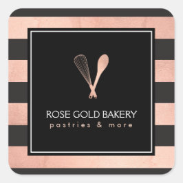 Luxe Stripte Rose Gold Whisk Spoon Logo Bäckerei I Quadratischer Aufkleber