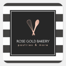 Luxe Stripte Rose Gold Whisk Spoon Logo Bäckerei Quadratischer Aufkleber