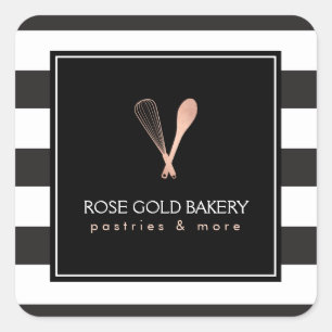 Luxe Stripte Rose Gold Whisk Spoon Logo Bäckerei Quadratischer Aufkleber