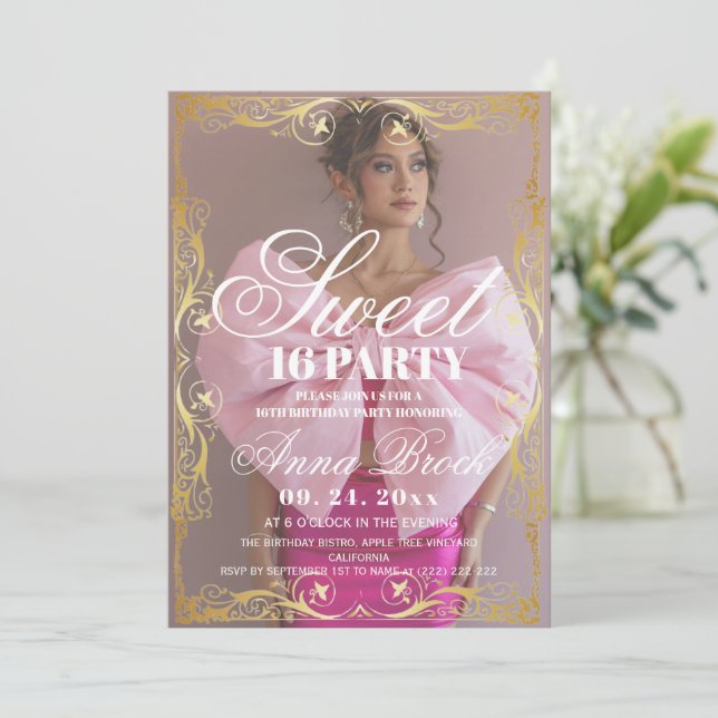 Luxe Sweet 16 Birthday Party Invitation Einladung (Stehend Vorderseite)