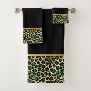 LUXE TIERDRUCK SCHWARZ GRÜNES BADEZIMMER TOWEL SET