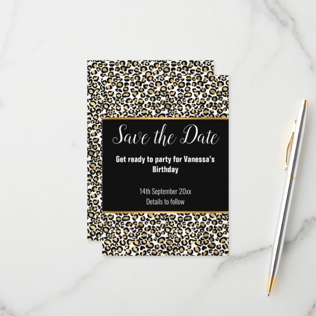 LUXE TIERDRUCKGOLD GLITZER SAVE THE DATE RSVP KARTE (Vorderseite/Rückseite Beispiel)
