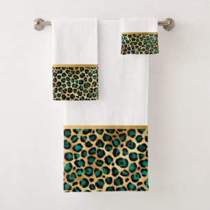 LUXE TIERDRUCKWEISS GRÜNES BADEZIMMER TOWEL SET