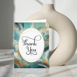 Luxe Turquoise Gold Brushstrokes Thank You Dankeskarte