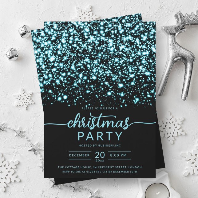 Luxe Turquoise Winter Shiny Stars Company Xmas Einladung (Luxe Turquoise Winter Shiny Stars Company Xmas Invitation)