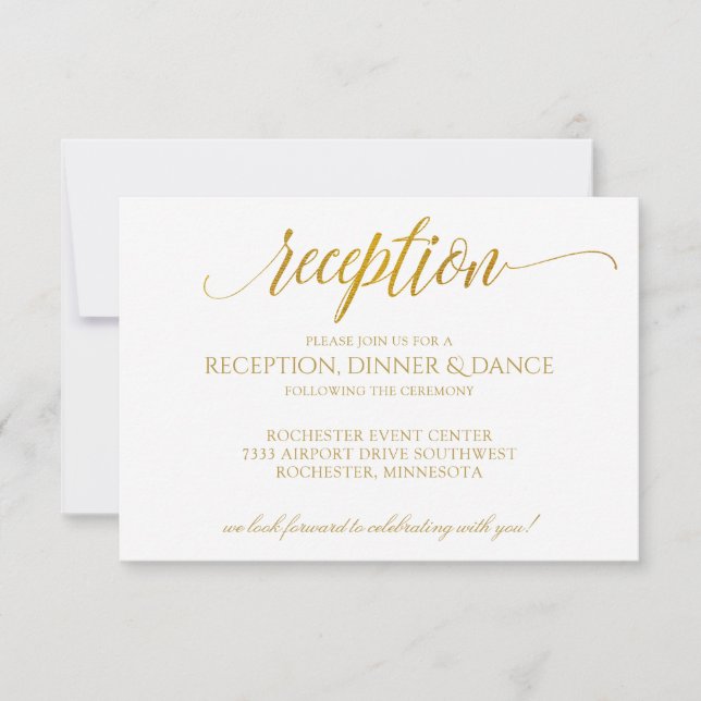 Luxe Typografy Empfang Card | Imitate Gold Foil Einladung (Vorderseite)