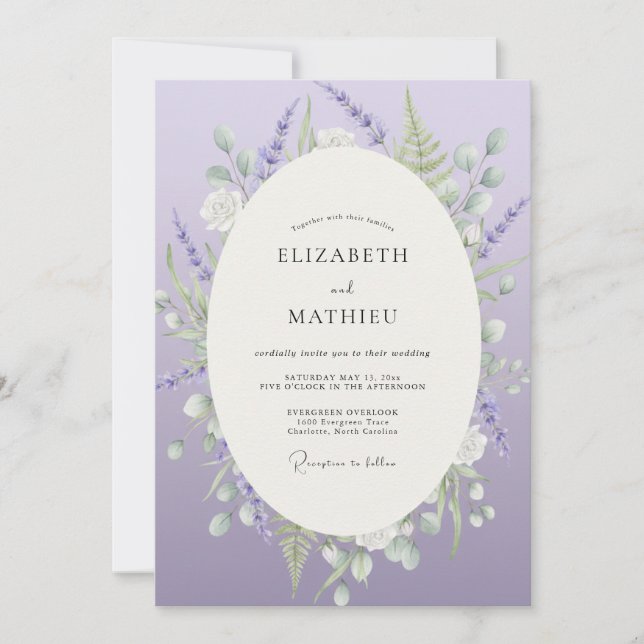 Luxe-Veilchen-Aquarell-Hochzeit Einladung (Vorderseite)