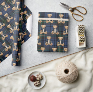 Luxe Vornehme Karo-Teddybär Geschenkpapier