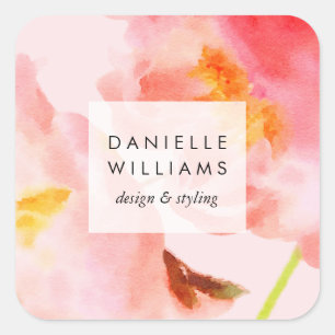 Luxe Watercolor Pink Florals Quadratischer Aufkleber