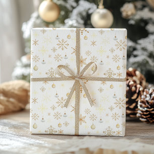 Luxe Weiße und goldene Schneeflocke Weihnachten Geschenkpapier