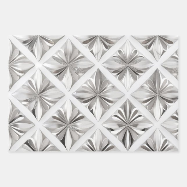 Luxe Weißmarmor Silver Glitzer Wrapping Paper Geschenkpapier Set (Vorderseite)