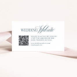 Luxe White and Dusty Blue Wedding Website QR Code Begleitkarte