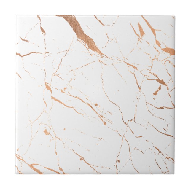 Luxe White und Rose Gold Marmor Keramik Tile Fliese (Vorderseite)