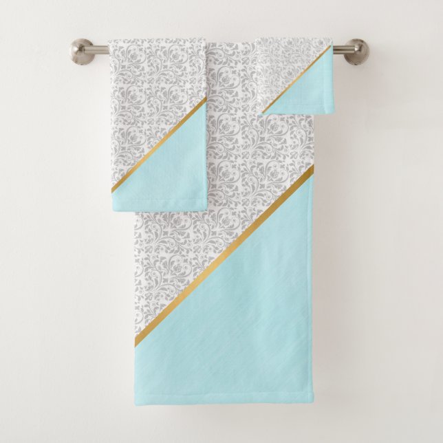 LUXE WHUE VINTAGE BLUE GOLD BATH TOWEL SET (Insitu)