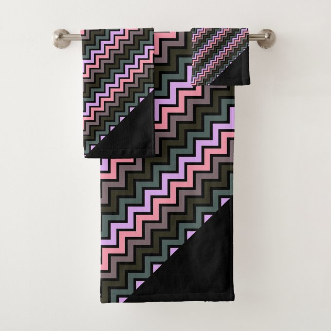LUXE ZICKZACK PASTEL BLACK ABSTRAKT TOWEL SET (Insitu)