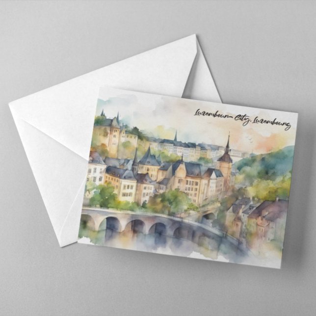 Luxembourg City Watercolor Painting Panorama View Postkarte (Luxembourg City Watercolor Painting Panorama View Postcard)