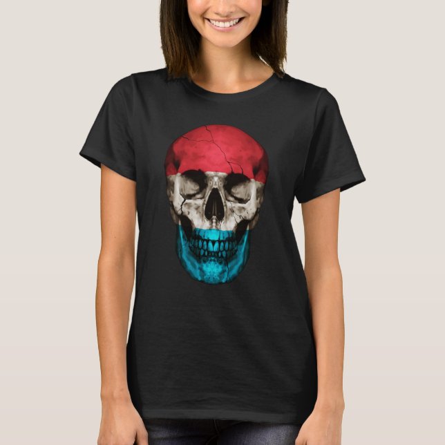 Luxembourg Flag Skull Luxembourger Roots Proud Pat T-Shirt (Vorderseite)