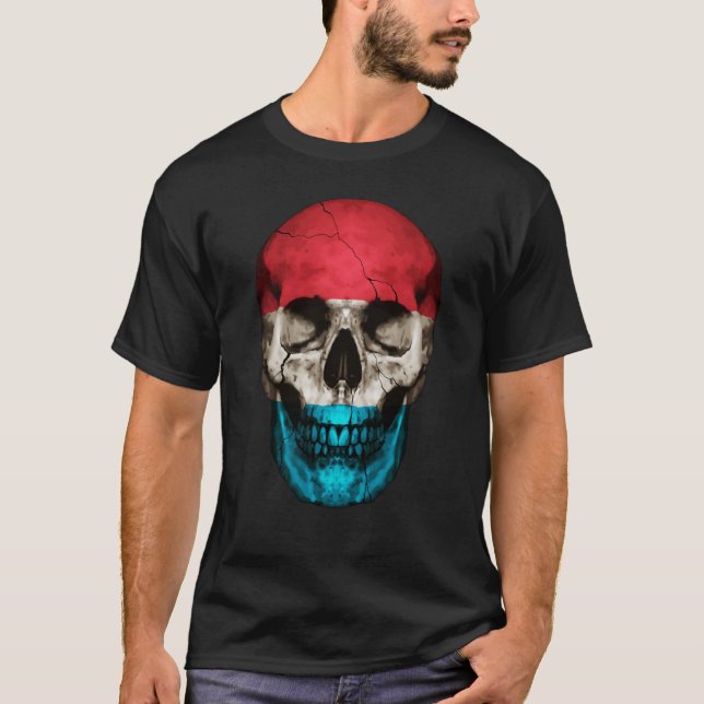 Luxembourg Flag Skull Luxembourger Roots Proud Pat T-Shirt (Vorderseite)