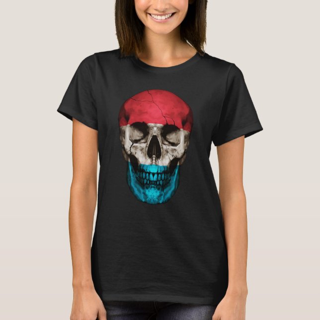 Luxembourg Flag Skull luxurger Roots Proud Pat T-Shirt (Vorderseite)