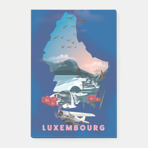 Luxembourg Map illustriertes Reiseplakat. Post-it Klebezettel