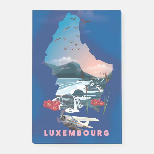 Luxembourg Map illustriertes Reiseplakat. Post-it Klebezettel (Vorderseite)
