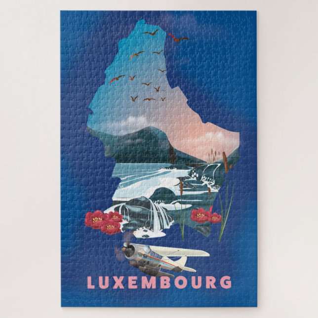 Luxembourg Map illustriertes Reiseplakat. Puzzle (Vertikal)