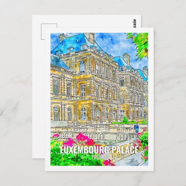 Luxembourg Palace France Travel Place Watercolor Postkarte (Vorne/Hinten)