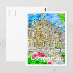 Luxembourg-Palast Frankreich Reise Ort Aquarell Postkarte
