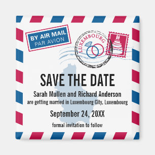 Luxemburg Air Mail Wedding Save the Date Magnet