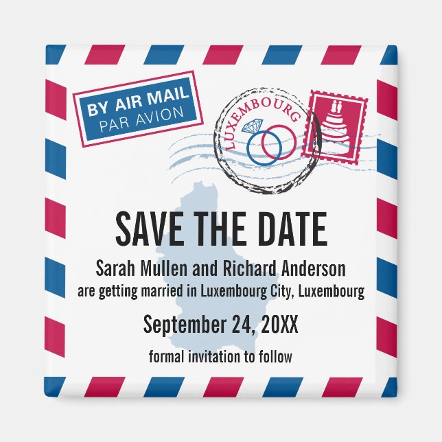Luxemburg Air Mail Wedding Save the Date Magnet (Vorne)