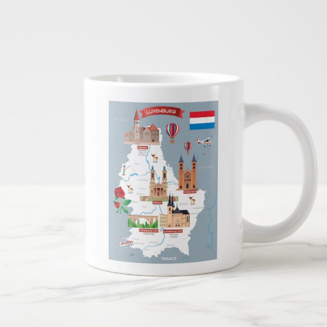 Luxemburg Cartoon Karte Jumbo-Tasse (Rechts)