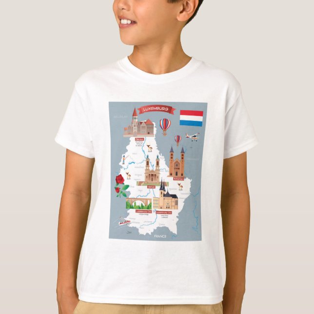 Luxemburg-Cartoon-Karte T-Shirt (Vorderseite)