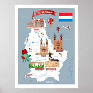 Luxemburg Cartoon Map Poster