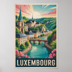 Luxemburg Landschaft Illustration Reise Kunst Retr Poster