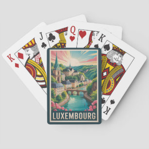 Luxemburg Landschaft Illustration Reise Kunst Retr Spielkarten