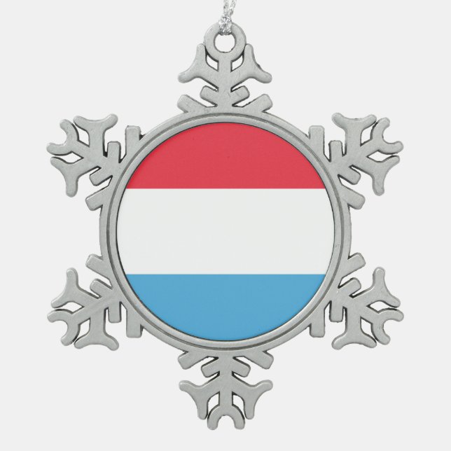 Luxemburger Flaggenmarke Schneeflocken Zinn-Ornament (Vorderseite)