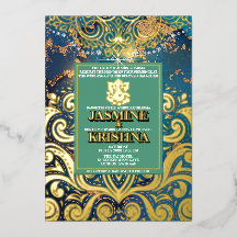 LuxGlitter Blue Gold Hindu Ganesha Indian Wedding