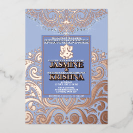LuxGlitter Blue PinkGold Ganesha Hindu Wedding Folieneinladung