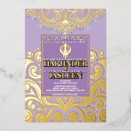 LuxGlitter Lavender Gold Sikh Anand Karaj Wedding Folieneinladung