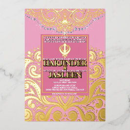 LuxGlitter Pink Gold Sikh Anand Karaj Wedding Folieneinladung