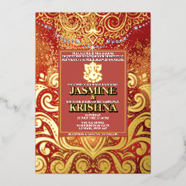 LuxGlitter Red Gold Hindu Ganesha Indian Wedding Folieneinladung
