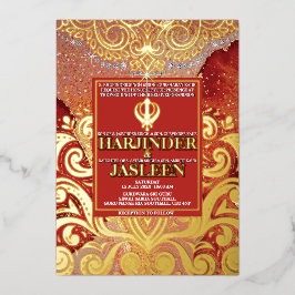LuxGlitter Red Sikh Anand Karaj Indian Wedding Folieneinladung