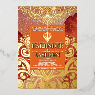 LuxGlitter Red Sikh Anand Karaj Indian Wedding Folieneinladung