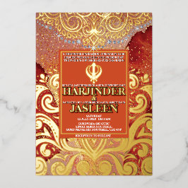 LuxGlitter Red Sikh Anand Karaj Indian Wedding Folieneinladung