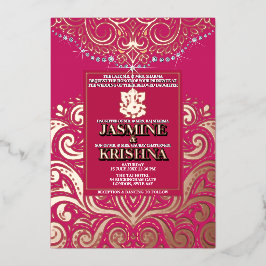 LuxGlitter RosePink PinkGold Ganesha Hindu Wedding Folieneinladung
